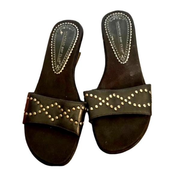 Montego Bay  Womans‎ Club Sandals Wedge Black Studded Size 6 .5 M - Picture 1 of 10